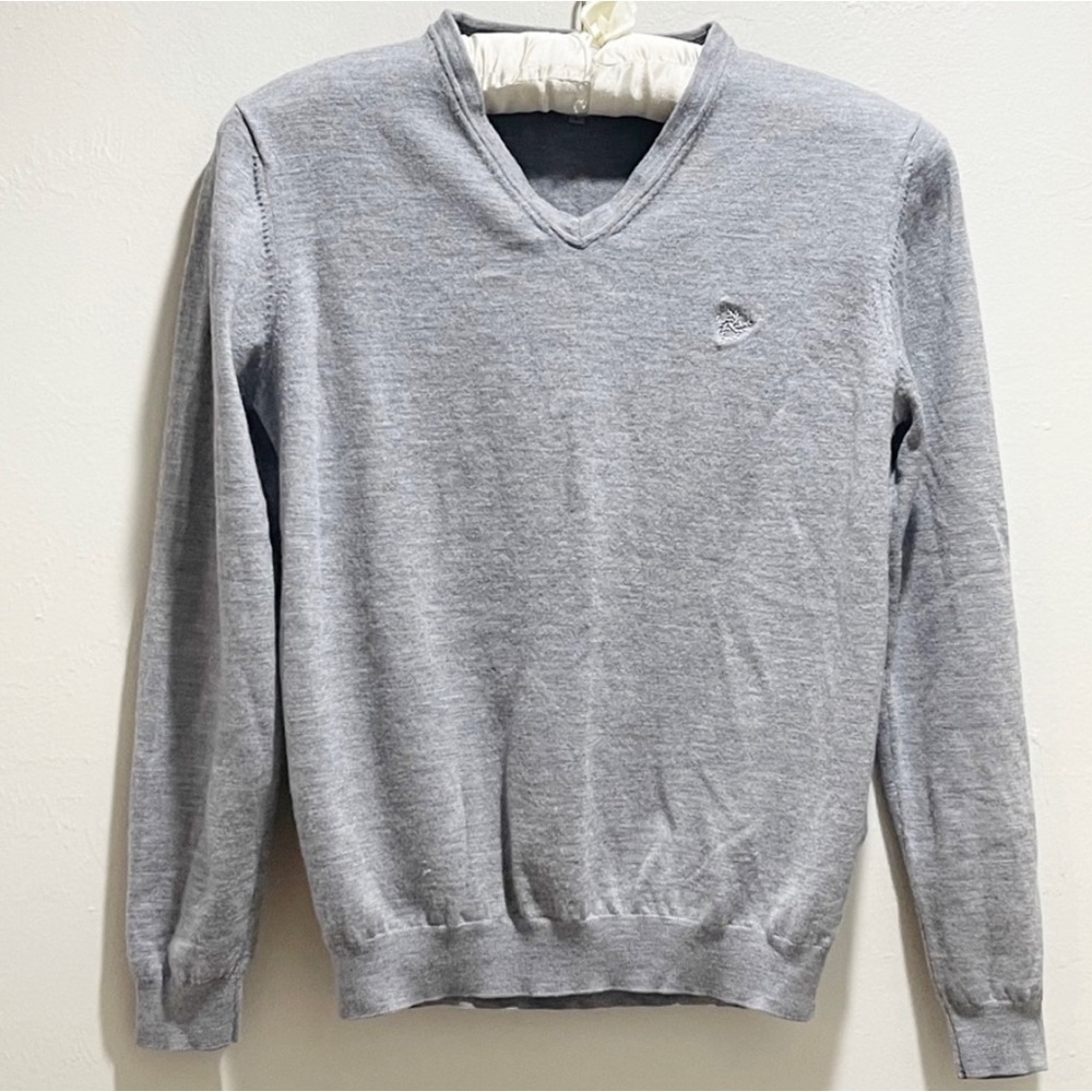 ROY ROBSON Men’s Gray V-Neck Merino Wool SHAPE FIT Pull Over Sweater Size Large